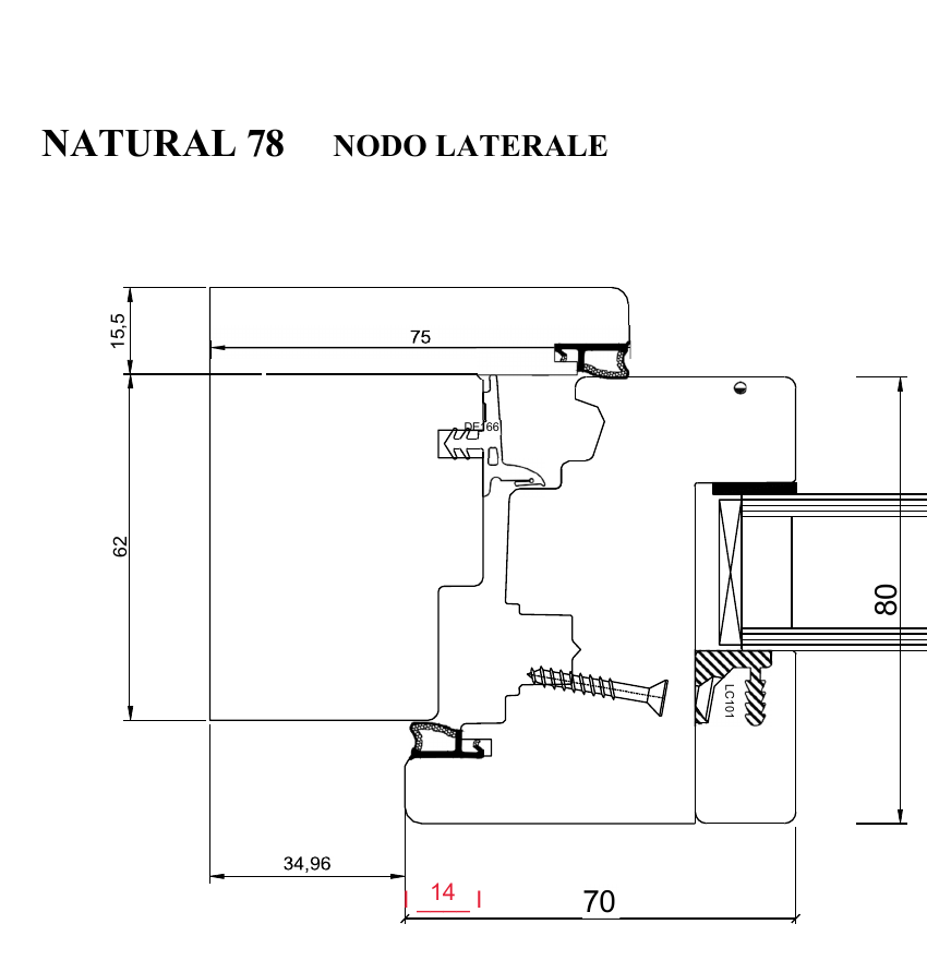 Sezione tecnica di profilo legno 78